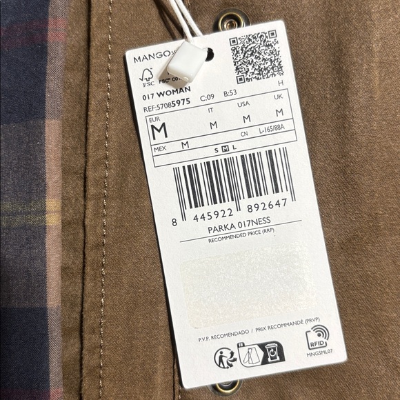 Mango Brown and Plaid waxed effect Parka.NWT - Picture 7 of 12